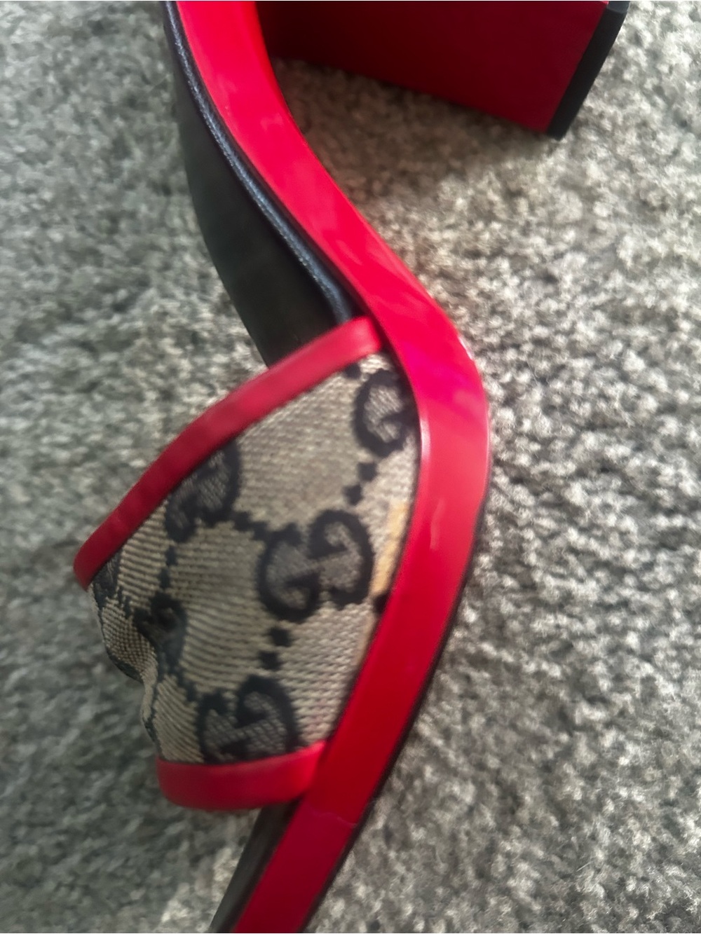 Authentic Gucci Beige Monogram Slide Heels with Red Trim - Picture 9 of 17